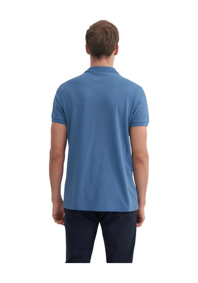 Cazador Erkek Polo Yaka Slim Fit Pike Düz Pamuklu Tişört Mavi