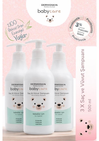 Babycare Bebek Saç Ve Vücut Şampuanı Bakım Seti Bitkisel Probiyotikli Koruma Sistemi 3'lü Set 3 X 500 Ml