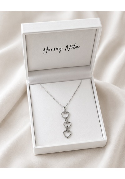 Üçlü Kalp Figürlü Unisex Kolye Minimal Metal Görünümlü Zincir Kolye Çok renkli