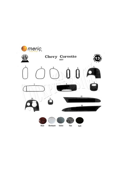 Meriç® Chevrolet Corvette Ön Torpido Kaplama 13 Parça 1997-2005 (530156044)