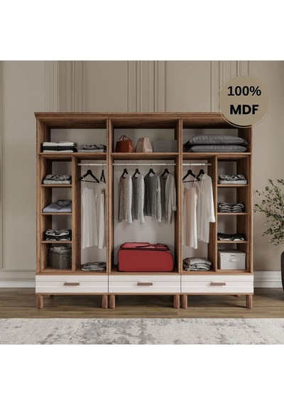 Zen 6 Kapak Ayaklı Tasarım Country Mdf Gardırop Aytaşı