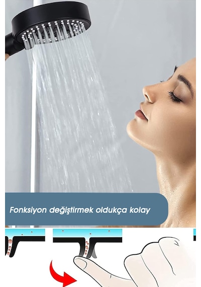 Turbo Yüksek Basınçlı Ultra Lüx Siyah Ayarlanabilir Fonksiyonlu Spa El Duş Başlığı Siyah Plastik Diğer