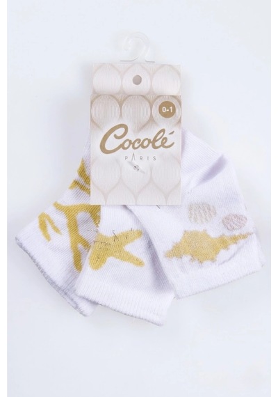 Cocole Socks Kız Çocuk Soket Çorabı 3 Lü Set Pamuklu Hardal & Mercan Desenli Çok Renkli