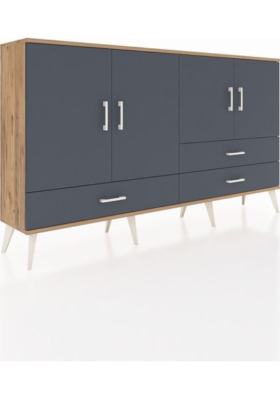 Arges Konsol 5 Raflı 3 Çekmeceli 4 Kapaklı 176x30x99 Çam-antrasit Çam-antrasit