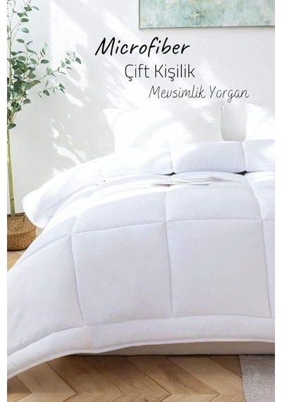 Microfiber Çift Kişilik Yorgan Kapitone Yıkanabilir Mevsimlik Microfiber Yorgan 195x215 Cm, Beyaz Diğer