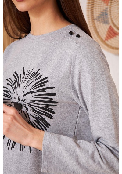 Darlin Moda Gri Melanj Baskılı Düğme Detaylı Tunik DM60346 Gri