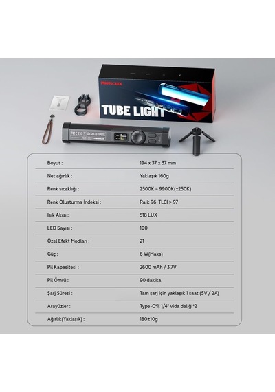 B190s Rgb Led Tube Light Profesyonel Video Ve Fotoğraf Işığı - Tf-ls-155lw-pl