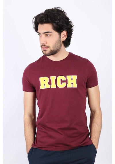 Rich Erkek Nakış Baskılı T-shirt Bordo