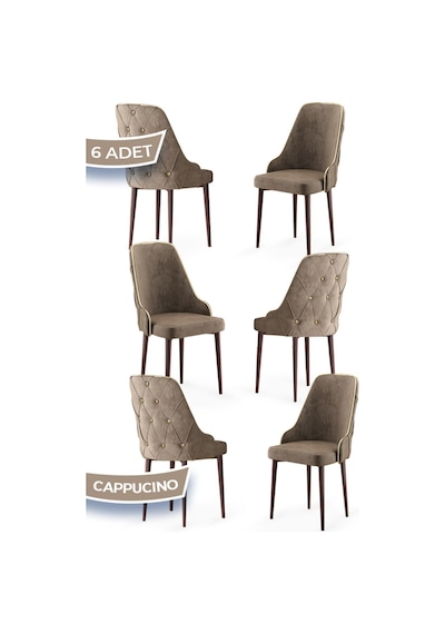 Canisa Krax Serisi, 1.sınıf Babyface Kumaş Mutfak Sandalyesi, Kahve Metal Ayak, 6 Adet Cappucino Sandalye Sandalye Cappucino Ayaklar Kahve