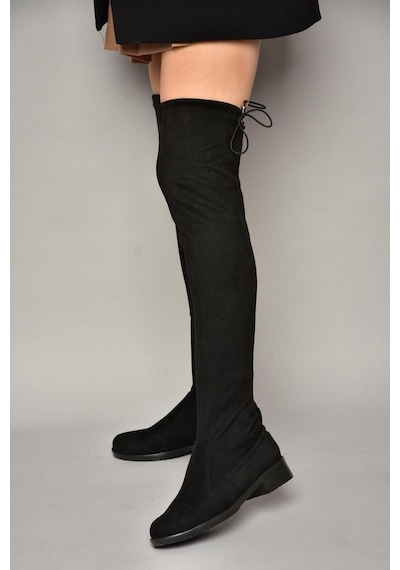 Fox Shoes T726888802 Siyah Süet Streç Kadın Çizme Siyah-Süet