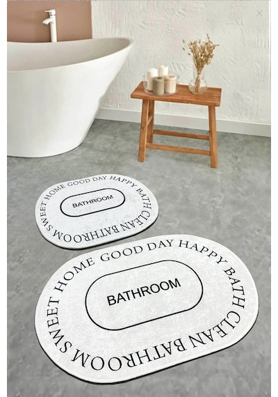 Baindos Ekru 2'li Banyo Paspas Seti, Kaymaz Tabanlı Klozet Takımı Ekru