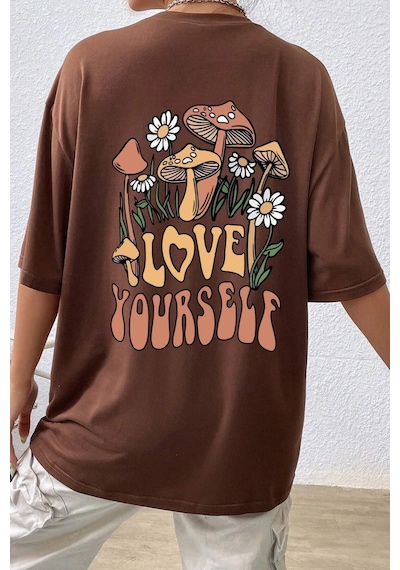 Startmore Love Yourself Garalio Baskılı T-shirt Kahverengi