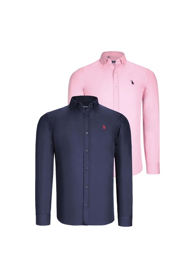 İkili Set G725 Dewberry Erkek Gömlek-lacivert-pembe Lacivert-pembe
