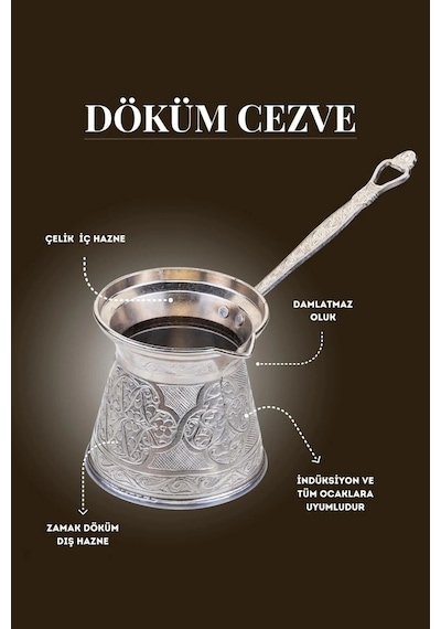 Ayvalı Desenli Döküm Cezve 6 Kişilik İndüksiyon Uyumlu 540 Ml Nikel 6016