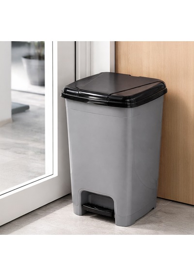 Porsima 0122 Pedallı Metalize Banyo Mutfak Çöp Kovası Siyah Kapaklı Slim Pedallı Çöp Kovası 40 Litre Siyah