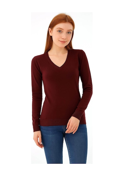 Fashion Friends Esnek V Yaka Bordo Kadın Kazak 25k0778k1 Bordo