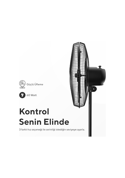 Kumtel KTF-345 Siyah 18" Ayaklı Vantilatör 60 W 5 Pervaneli 3 Kademeli 132 CM