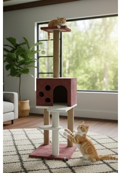 Pet Kedi Tırmalama Ve Oyun Evi Gül Kurusu