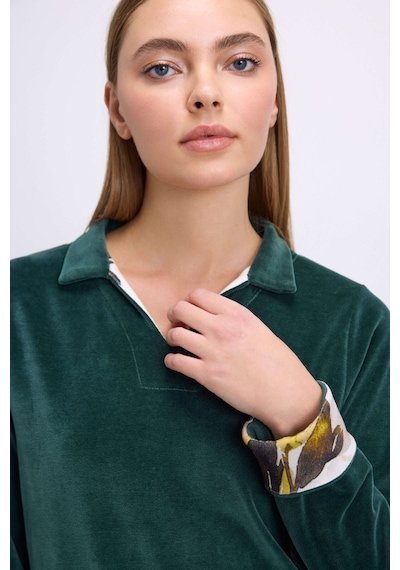 Man11555-1069 Anil Ev Giyim Anıl Kadın Uzun Kollu Kadife Sweatshirt Ve Pantolon Takım Yumuşak Ve Şık Ev Giyimi 11555 Koyu Yeşil