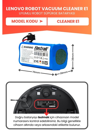 Lenovo Robot Vacuum Cleaner E1 Uyumlu Batarya 2800mah Pil