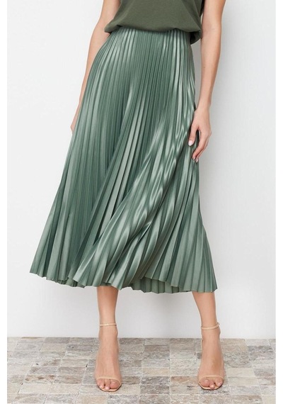 Ersefa Moda Regular Düz Desen Günlük Maxi Boy Piliseli Maxi Esnek Örme E Mint