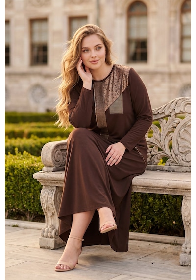 Hermevsim Wearon Kadın Büyük Beden 2 İp Penye Süs Derili Taşlı Beste Kahve Elbise Kahverengi Hermevsim Wearon Kadın Büyük Beden 2 İp Penye Süs Derili Taşlı Beste Kahve Elbise Kahverengi
