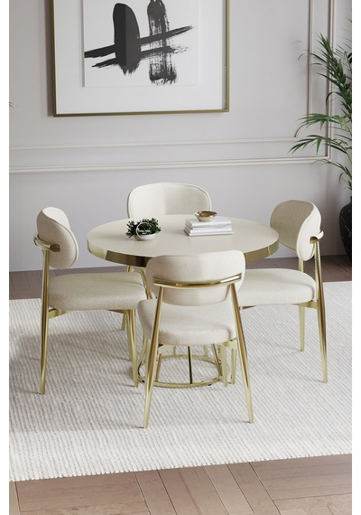 Bohem Polo Yuvarlak Masalı 4 Kişilik Gold Krem Bohem Polo Yuvarlak Masalı 4 Kişilik Gold Krem