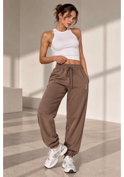 Bb Butik Basic Dökümlü Modal Kumaş Lastikli Bel Rahat Kesim Jogger Pantolon Zg3535 Kahverengi