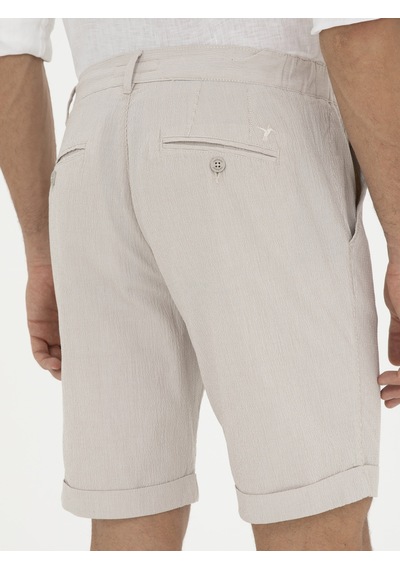 Cacharel Beyaz Regular Fit Beli Bağcıklı Şort Bej