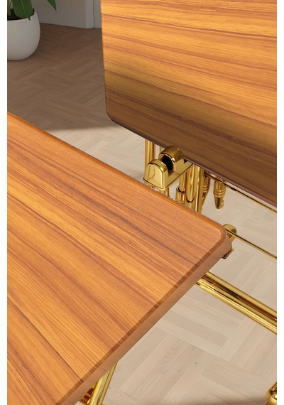 Eranş Serisi 4'lü Katlanır Mdf Mebran Ahşap Çanta Zigon Sehpa Gold Ayak Atlantik Çam Desen Gold Ayak