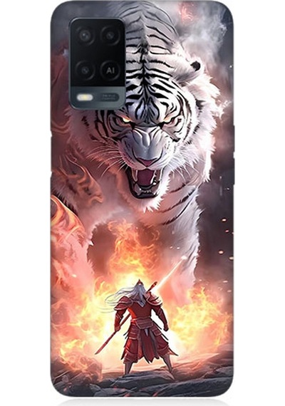 Oppo A54 Uyumlu Silikon Kılıf Beyaz Kaplan Ve Samuray