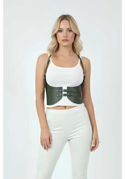 Najmaddin.com Beru Haki Renk Kalın Kadın Kemeri, Deri Kemer Harness - Brf605