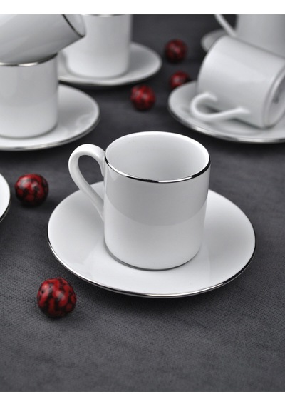 Qualitev Porselen Kahve Fincan Takımı 2 Kişilik 90 Ml -gümüş Kahve Fincan Silver 4 Parça Gümüş