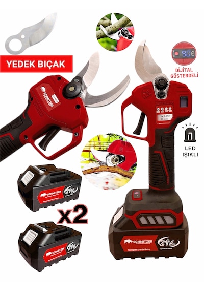 Schmıtzer 2 Li-budama-k Pro Set 21v Çelik Şanzuman 2 Pala Ve Zincir Şarjlı Dal Ağaç Kesme Bağ Budama Makas Testere