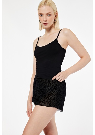 Koton Yarı Transparan Leopar Desenli Mini Şort Pijama Altı Siyah 7wlk80008mk