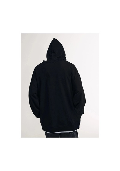 Tarzsokak Unisex Emoji Özel Baskılı Kapüşonlu Oversize Sweatshirt Siyah