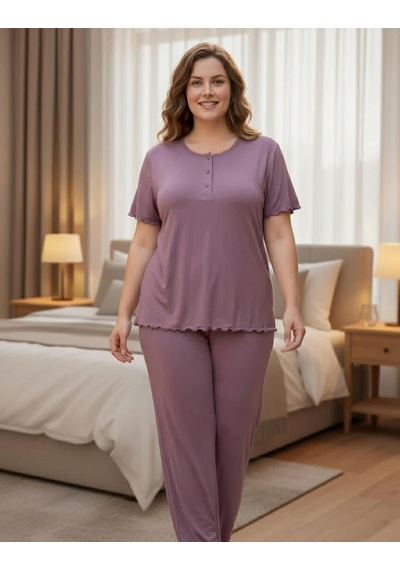 Derya Kadın Bambo Büyük Beden Düğme Yaka İnce Kısa Kol Pijama Takımı 7943 - 1 Adet Gülkurusu Derya Kadın Bambo Büyük Beden Düğme Yaka İnce Kısa Kol Pijama Takımı 7943 - 1 Adet Gülkurusu