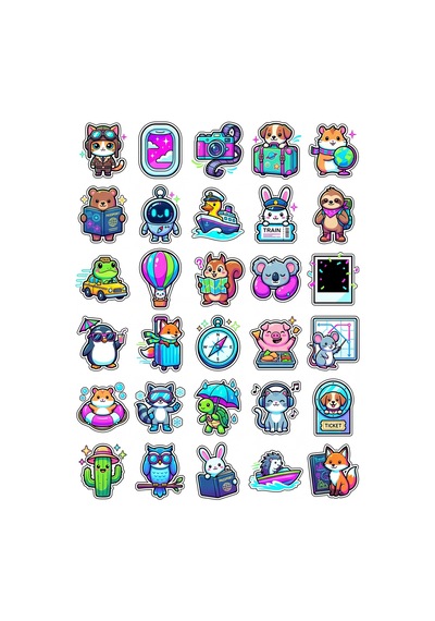 30 Adet Parlak Y2k Seyahat Sticker Seti - Valiz Laptop Defter İçin Çok Renkli