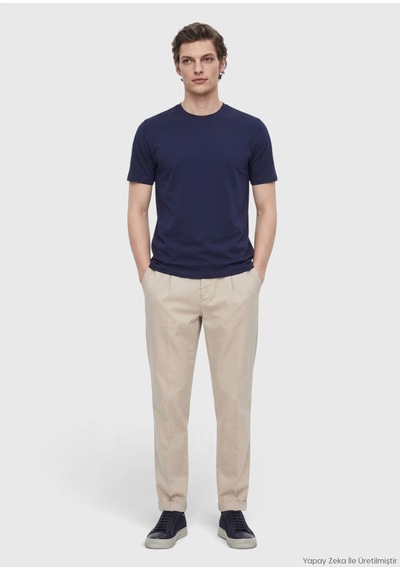 Ramsey Lacivert Düz Bisiklet Yaka T-shirt lacivert navy Blue
