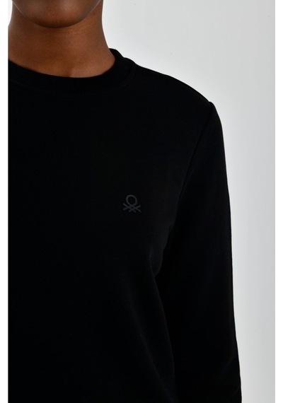 United Colors of Benetton Kadın Sol Göğsü Logo Detaylı Sweatshirt Siyah