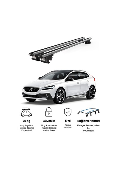 Venüs Volvo V40 Cross Country 2013 Ve Sonrası Uyumlu Gri Ara Atkı Port Bagaj Tavan Barı