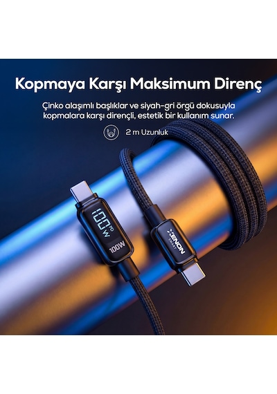 Type-c To Type-c Hızlı Şarj Kablosu 100w Pd, 2m, 480mbps, Led Gösterge, Örgü X6429