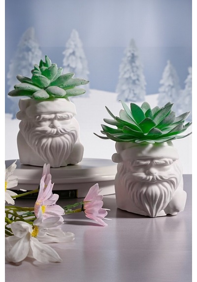 Minimal Hediyelik Dekoratif İkili Noel Baba Vazo&sukulent Saksısı Bitkiler Dahil Değildir Beyaz