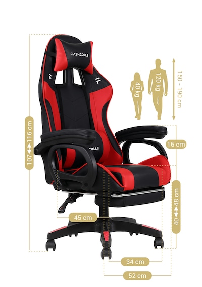 Fashcolle Dynamic Masajlı Oyuncu Koltuğu Kırmızı - Siyah