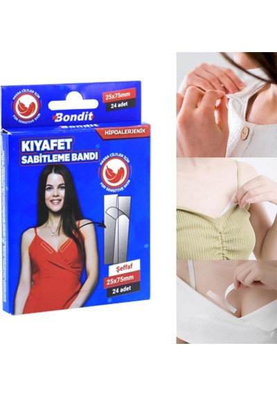 Bondit Dekolte Takı Kıyafet Elbise Kaydırmaz Sabitleme Bandı 24adet Genel
