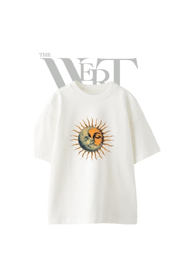 Thewert Sun Moon Tasarım Baskılı Ünisex Beyaz Oversize T-shirt