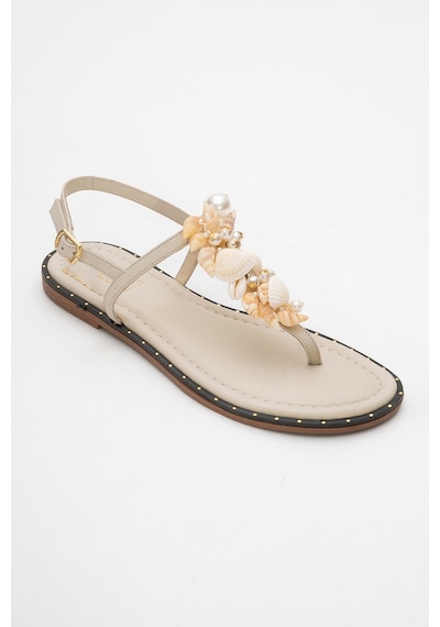 Luvishoes Luvi Shoes Joe Bej Deniz Kabuklu Hakiki Deri Parmak Arası Kadın Sandalet Bej