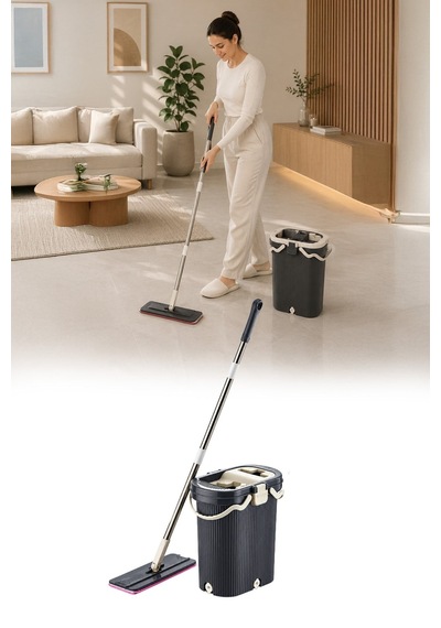 Vıpset Pro Tablet Mop Temizlik Seti %100 Temiz Su Antrasit Temiz & Kirli Su Ayrımlı Vp-601