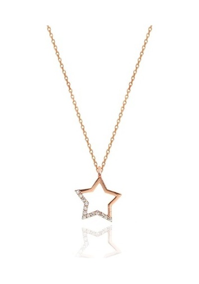 Gümüş Rose Zirkon Taşlı Yıldız Kolye Ve Küpe Gümüş Ikili Set