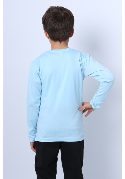 Hçm Erkek Çocuk Uzun Kollu Tshirt Stay True Baskılı Bisiklet Yaka E29 Turkuaz